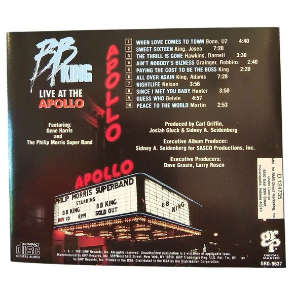 B.B. King Live At The Apollo Music Blues CD 37749cd - Picture 2 of 2